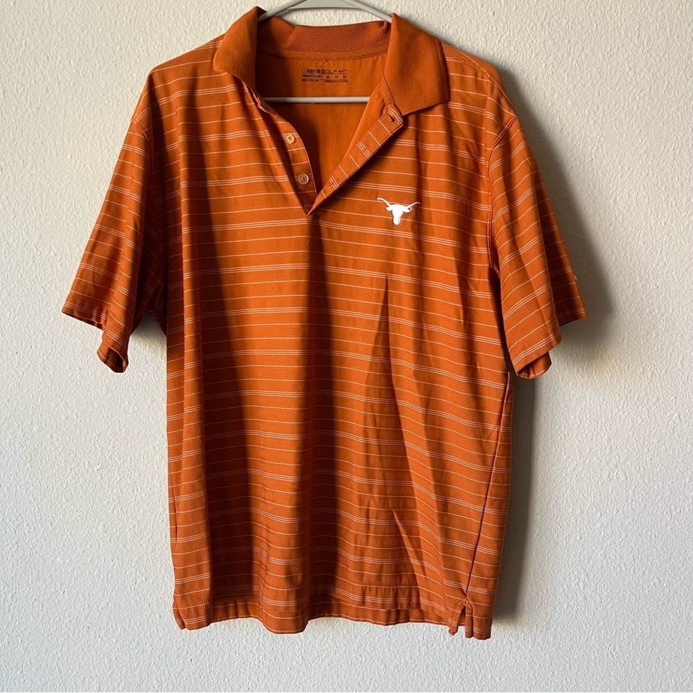 Nike Golf Dri-Fit Orange Polo Shirt with White Stripes